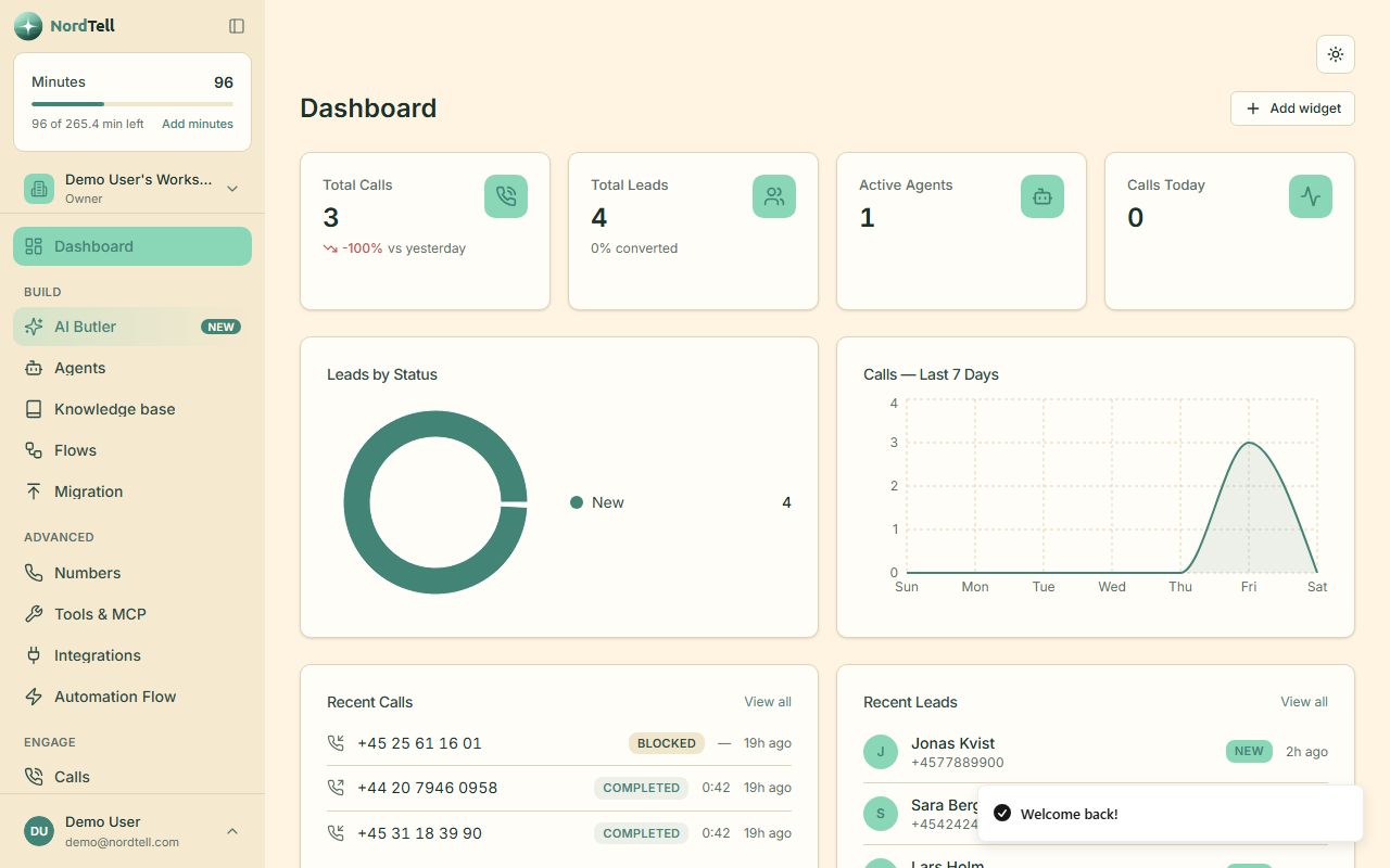 NordTell dashboard